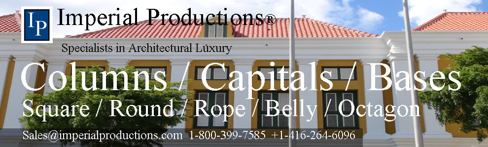 columns capitals and bases, Load Bearing and decorative columns, tapered and non-tapered. Styles include beyond modern cylinders, belly and octagons. Neo-Classical Tuscan, Doric, Scamozzi, Ionic, Cointhian, Temple of Winds