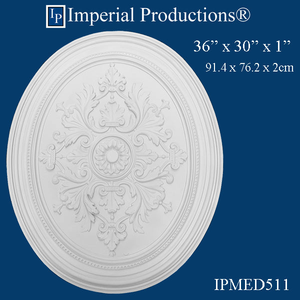 IPMED511-GRG Victorian Medallion 36" x 30" GRG-NeoPlaster, Custom Order, Add to Cart for shipping or Free Depot Pickup