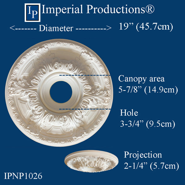 IPNP1026-POL Acanthus Medallion 19" ArchPolymer, Add to Cart for Shipping or Free Depot PIckup