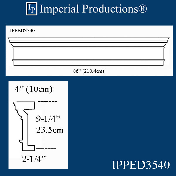IPPED3540-POL Square Pediment 86" wide x 9-1/4" high