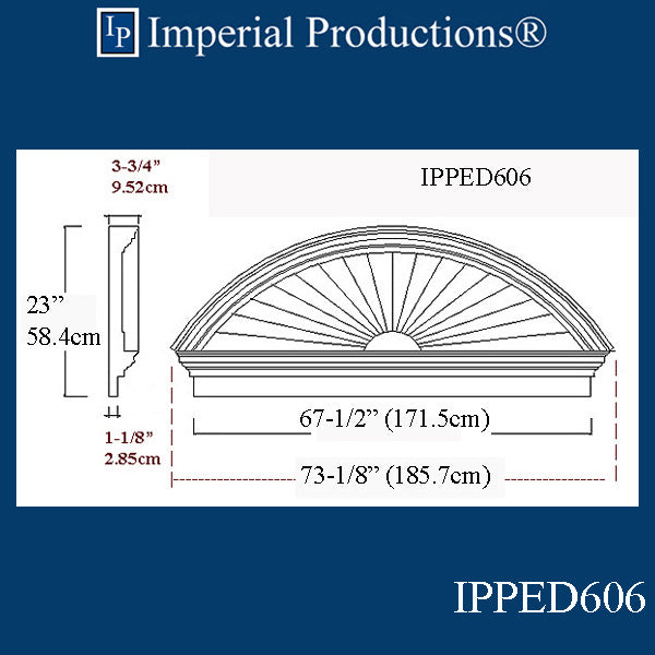 IPPED606POL Sunburst Pediment 731/8" wide x 23" high
