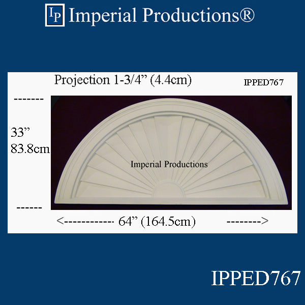 IPPED767POL Sunburst Pediment 64" wide x 33" high