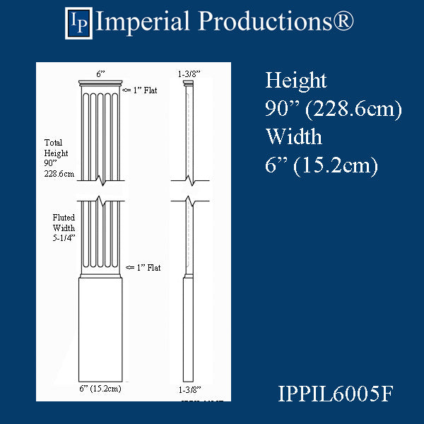 IPPIL6500F-POL Fluted Pilaster 90-1/2" x 5-1/4" wide, 5 Flutes, ArchPolymer, Price / Pair, Custom