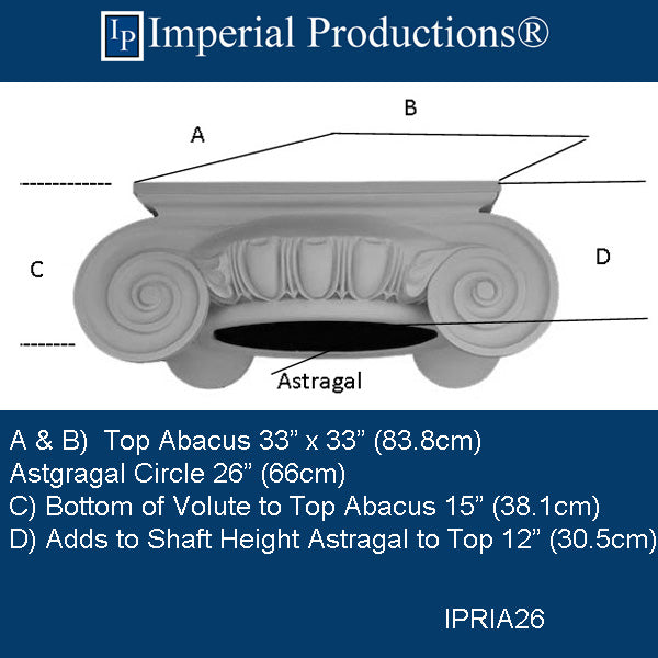 IPRIA26-POL-PK1 Roman Ionic Capital ArchPolymer for 26" Column Each
