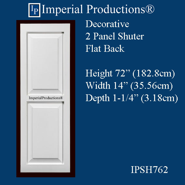 IPSH762-APOL-PK2 Faux 2 Panel Shutter ArchPolymer Height 72" x Width 14", Pack of 2 - Custom Order