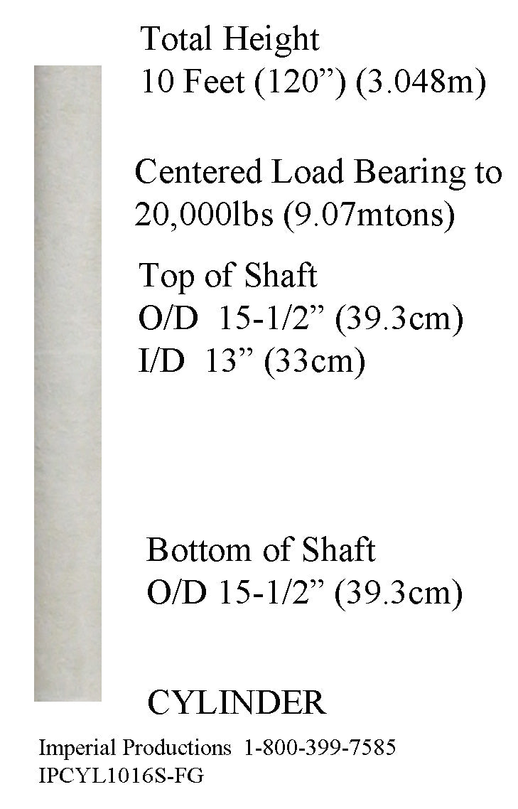 IPCYL1016S-FG Cylinder 10 Feet 15-1/2" Diameter, Load Bearing Fiberglass, Print PDF Brochure to Order US$1784.24 Each