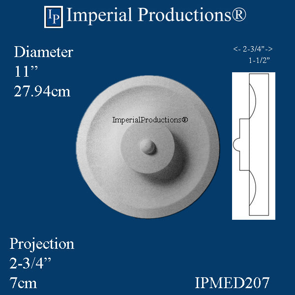 IPMED207-POL Art Deco Rosette 11" (27.94cm), ArchPolymer, Custom Order, Add to Cart for Shipping or Free Depot Pickup