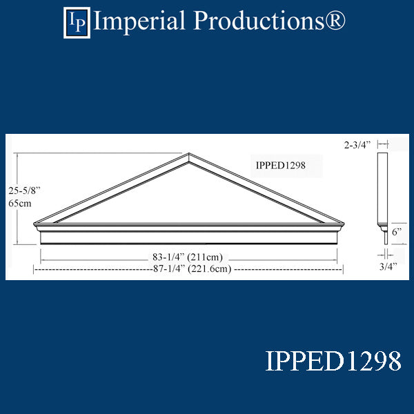IPPED1298 Triangle Pediment 87-1/4" wide x 25-5/8" high ArchPolymer - Custom Order