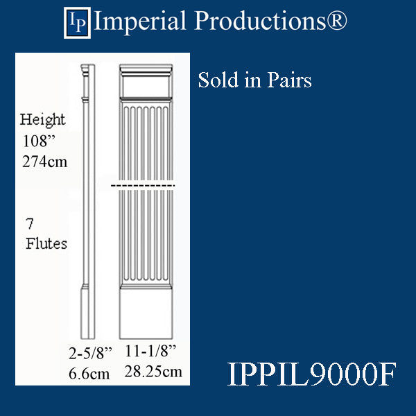 IPPIL9000F-POL-PK2 Fluted Pilaster 108" x 11-1/8" wide, ArchPolymer, Price per pair, Custom Order