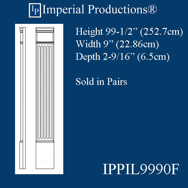 IPPIL9990F-POL-PK2 Fluted Pilaster 99-1/2" x 9" wide, ArchPolymer, Price per pair, Custom Order