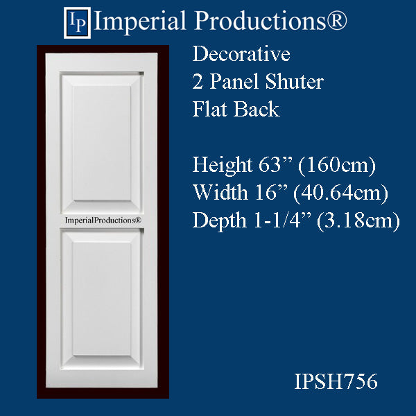 IPSH756-APOL-PK2 Faux 2 Panel Shutter ArchPolymer Height 63" x Width 16", Pack of 2 - Custom Order