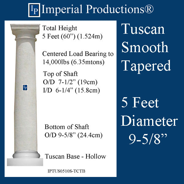 IPTUS0510S-TCTB-PC Tuscan Smooth Tapered 5 Feet 9-5/8" FRP-PolyComp Print Brochure to Order US$347.68