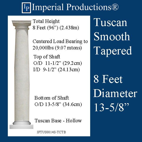 IPTUS0814S-TCTB-FG Tuscan Smooth Tapered 8 Feet 13-5/8" FIBERGLASS Print Brochure to Order US$1668.84