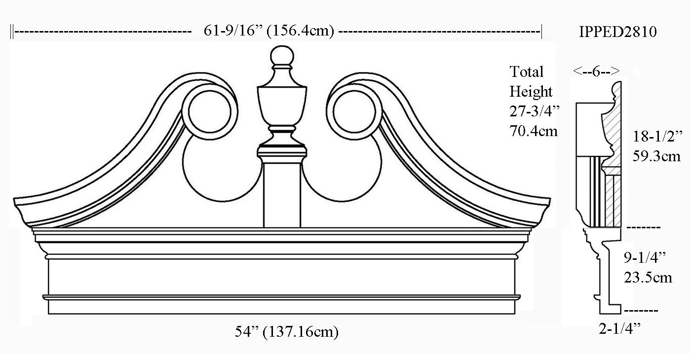 IPPED2810-POL Ramshead Pediment Bottom Fascia 54 inches