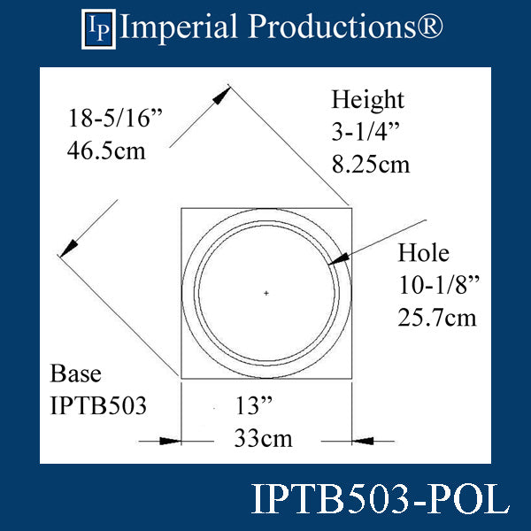 IPTB503-POL-PK2 Tuscan Base Hole 10-1/8", Size 13" x 13" x 3-1/4", ArchPolymer Pack of 2