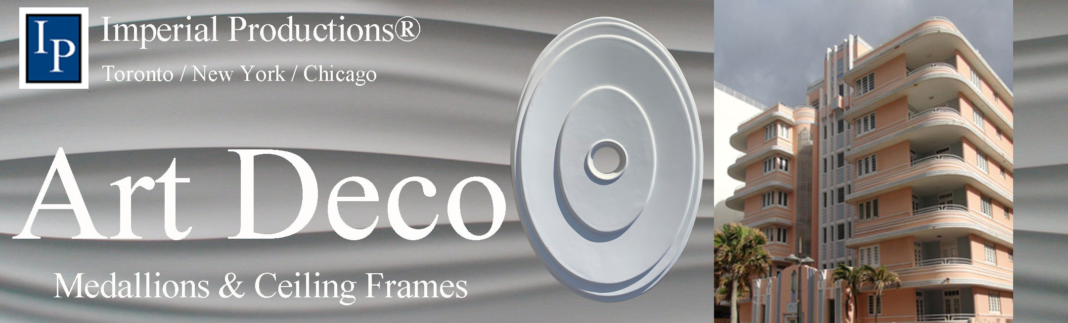 The Art Deco collection is depicted by the modern clean look of the 1920's and 1930's. It offers sleek geometric forms with rounded edges. Deco Medallions are often finished with high gloss or mirror like paints. 