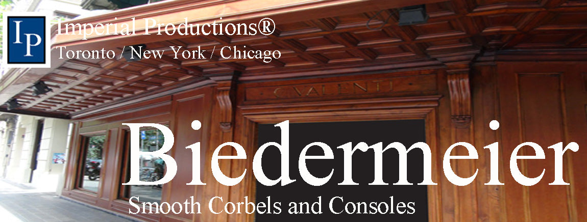 Biedermeier Corbels and consoles are used on building exteriors and cabinetry. They are simple scroll styles