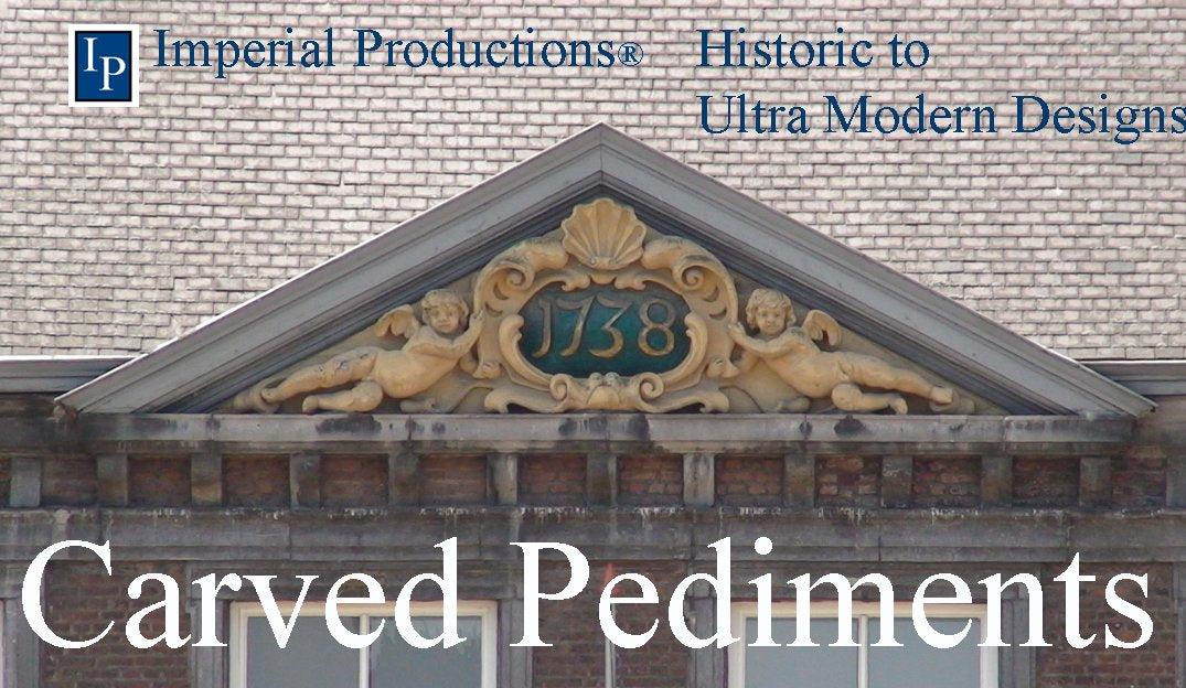 Carved pediments - hand carved from hardwood or made from molds in GRG-NeoPlaster or ArchPolymer