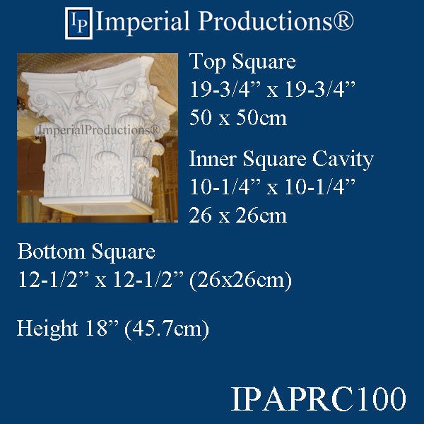 IPAPRC100-POL Corinthian Square Capital - Square Bottom 12-1/2 inches - Custom 2 Weeks