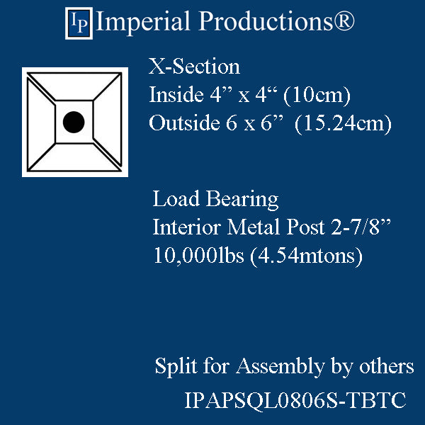 IPAPSQL0806S-TBTC - 8 Feet x 6" x 6" Tuscan Square Smooth Load Bearing Column