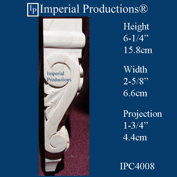 IPC4008-ROK Acanthus Corbel, 6-1/4" high, Red Oak
