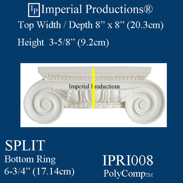 IPRI008-PCOMP-SPLIT-PK2 Roman Ionic Capital PolyComp Split Ring 6-3/4" Pack of 2