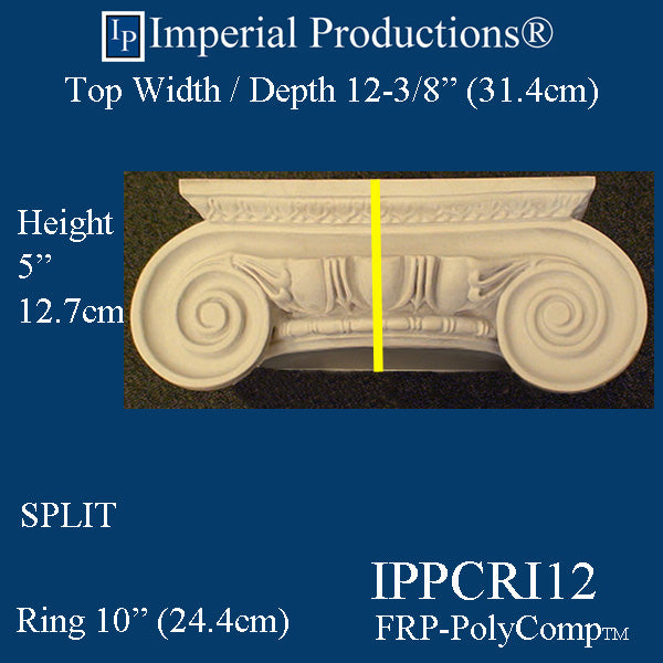 IPPCRI12-FRP-SPLIT-PK2 Roman Ionic Capital split FRP-PolyComp, Ring 10", Pack of 2