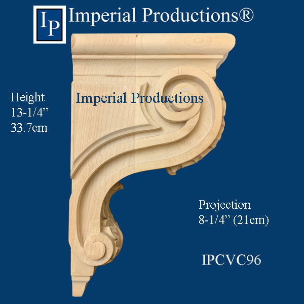 IPCVC96-CHR-PK2 Acanthus Corbel, 13-1/4" high X 8-1/4" deep x 3-3/4" wide Cherry pack of 2
