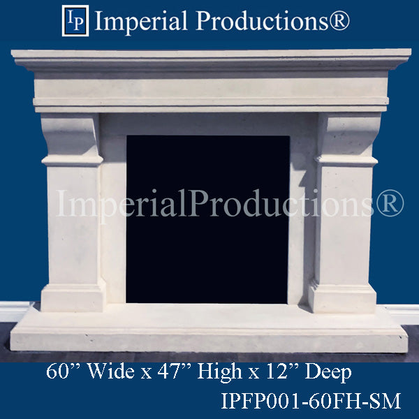 IPFP001-60FH-SM Doric Fireplace Mantel 60 inch wide with Fillers & Hearth