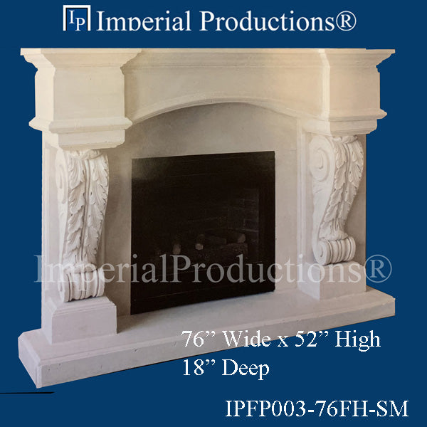 IPFP003-76FH-STN Classical Acanthus Fireplace Mantel 76 inch wide with Filler & Hearth