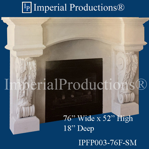IPFP003-76F-STN Classical Acanthus Fireplace Mantel 76 inch wide with Filler