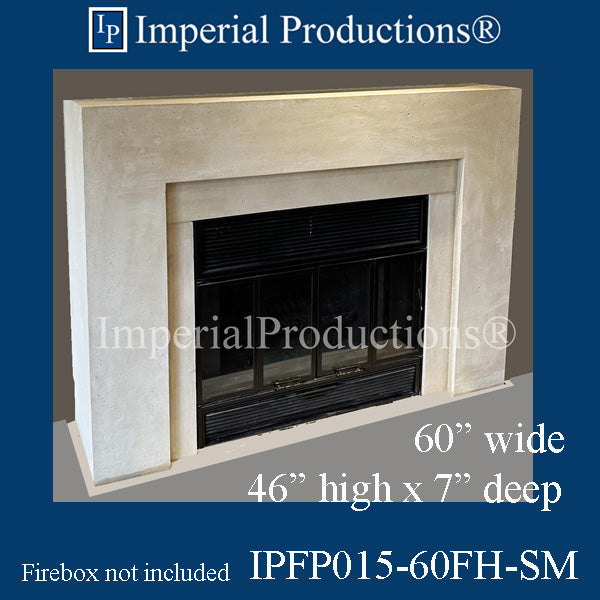 IPFP015-60FH-SM Modern Fireplace Mantel 60 inch wide with Fillers & Hearth