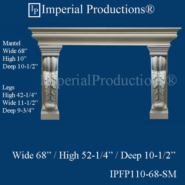 IPFP110-68-SM Classical Acanthus Fireplace Mantel 68 inch wide