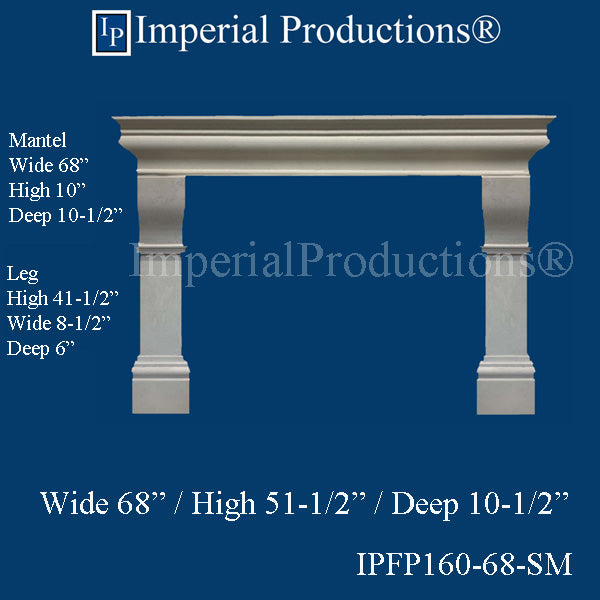 IPFP160-68-SM Doric Fireplace Mantel 68 inch wide
