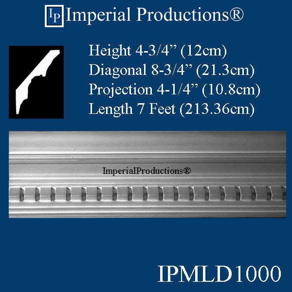 IPMLD1000-GRG Federal Dentil Crown 4-3/4" High GRG-NeoPlaster Sold Ea (sale US$13.55/Ft)