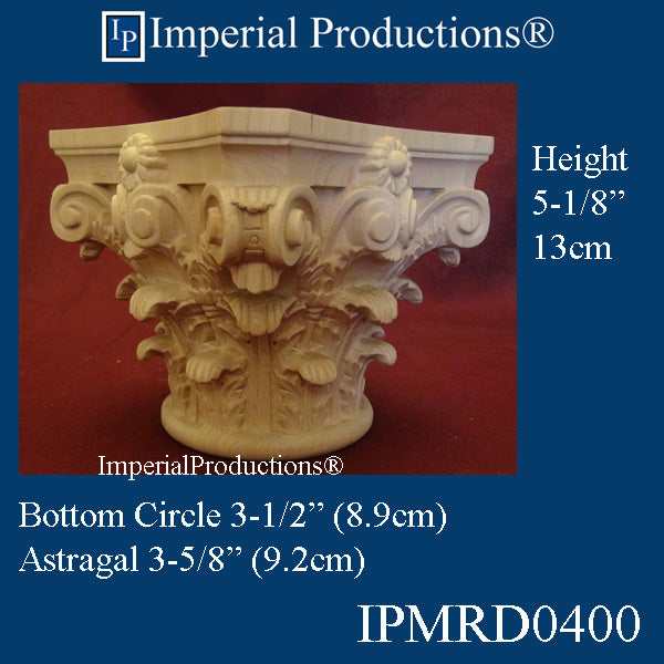 IPMRD0400-CHR Roman Corinthian Capital Astragal 3-5/8" Cherry