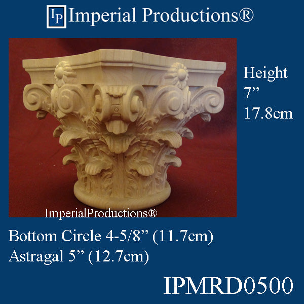 IPMRD0500-ROK Roman Corinthian Capital Astragal 5" Red Oak, Each