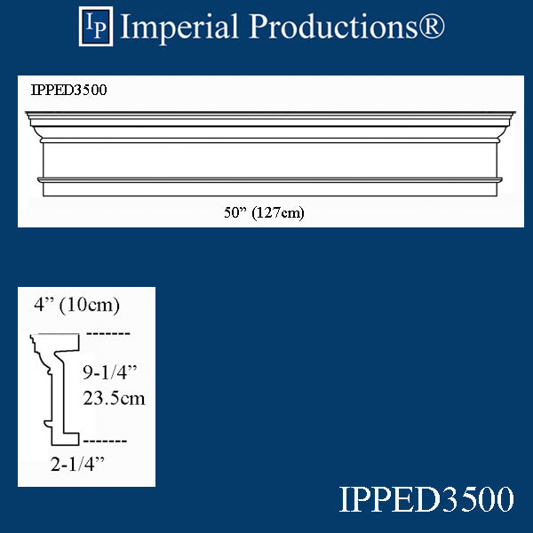 IPPED3500-POL Square Pediment 50" wide x 9-1/4" high