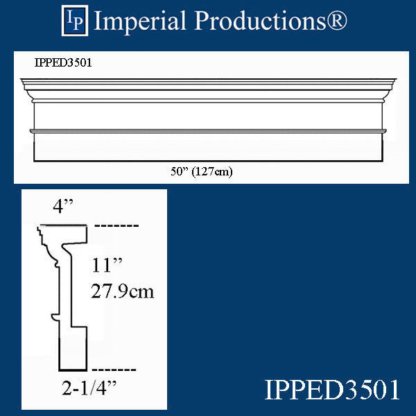 IPPED3501-POL Square Pediment 50" wide x 11" high