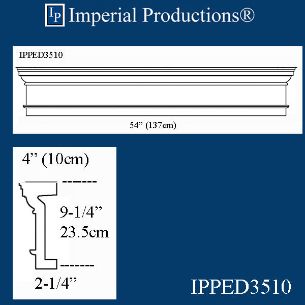 IPPED3510-POL Square Pediment 54" wide x 9-1/4" high