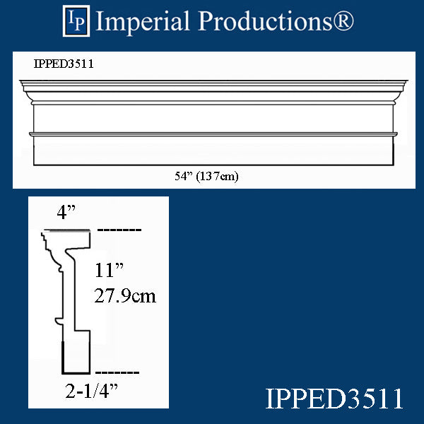 IPPED3511-POL Square Pediment 54" wide x 11" high