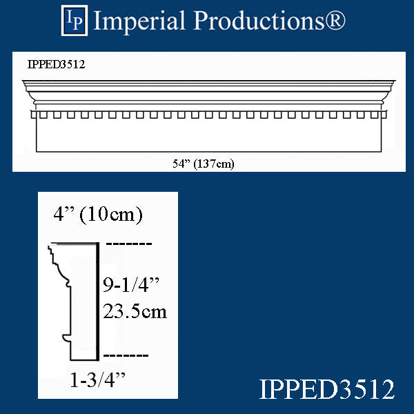 IPPED3512-POL Square Pediment 54" wide x 9-1/4" high