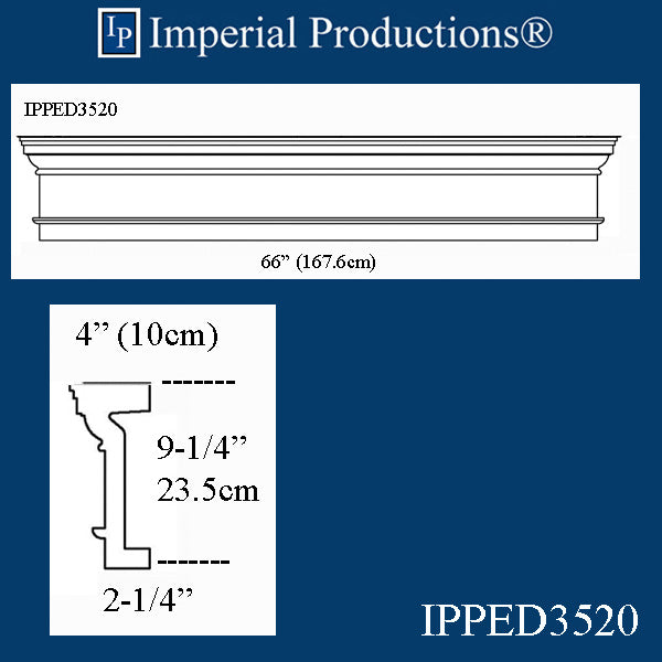 IPPED3520-POL Square Pediment 66" wide x 9-1/4" high