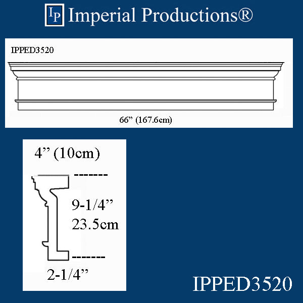IPPED3520-POL Square Pediment 66" wide x 9-1/4" high
