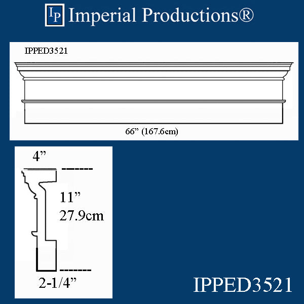 IPPED3521-POL Square Pediment 66" wide x 11" high