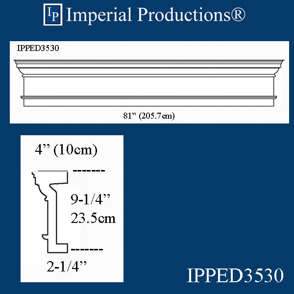 IPPED3530-POL Square Pediment 81" wide x 9-1/4" high