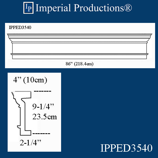 IPPED3540-POL Square Pediment 86" wide x 9-1/4" high