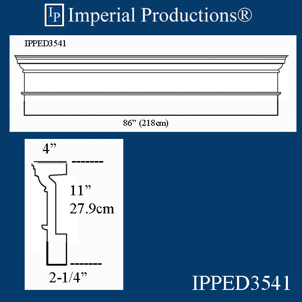 IPPED3541-POL Square Pediment 86" wide x 11" high