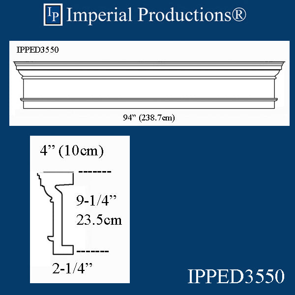 IPPED3550-POL Square Pediment 94" wide x 9-1/4" high