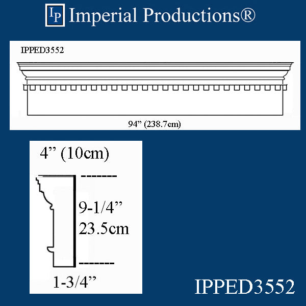 IPPED3552-POL Square Pediment 94" wide x 9-1/4" high with dentil